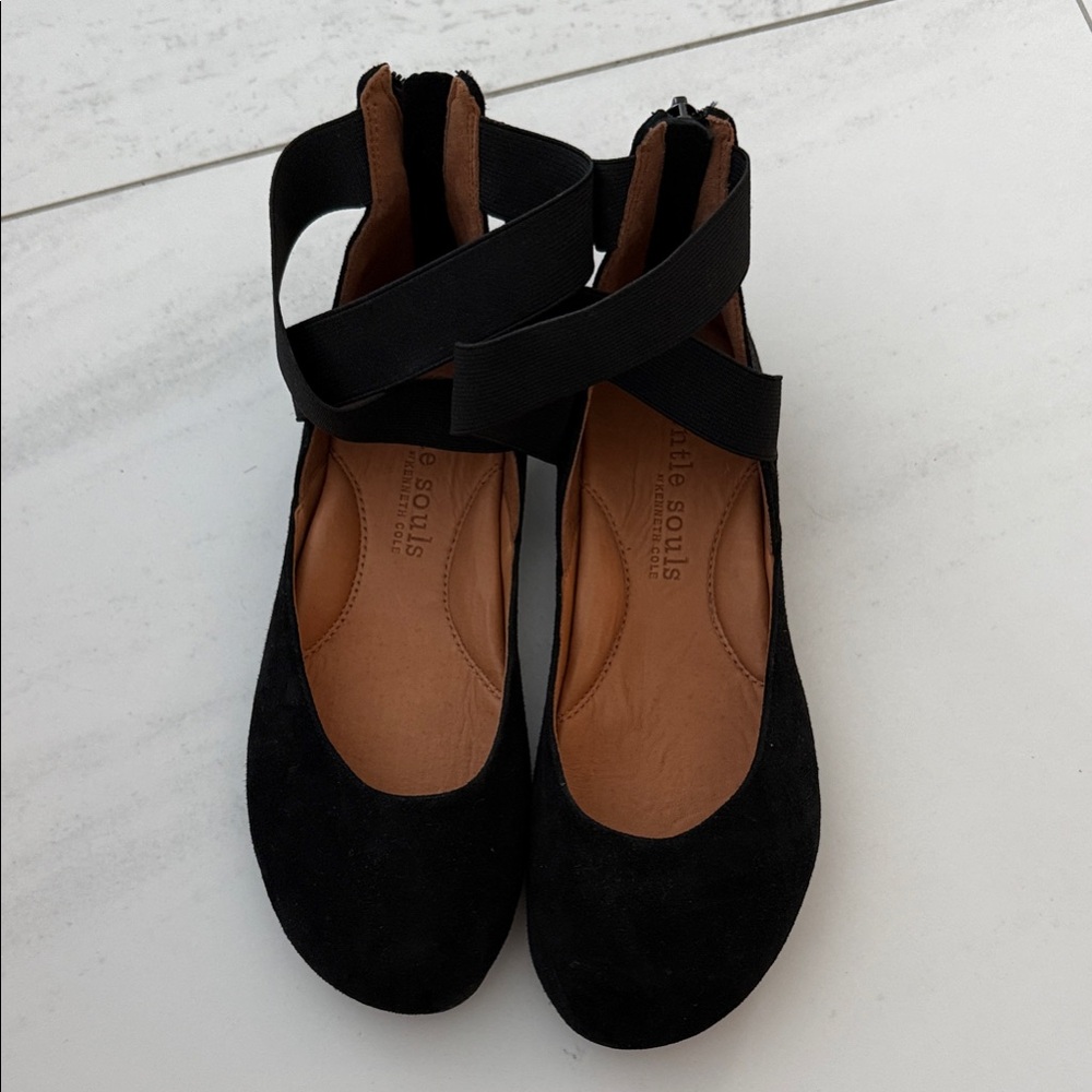 gentle souls by Kenneth Cole, Black Suede Crisscross Strap Ballet Flats
